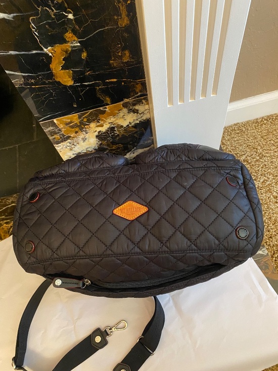 MZ WALLACE TOTE TRAVELER TOTE COSBY BLACK QUILTED SLIPS ON SUIT CASE HANDLE - Picture 9 of 16